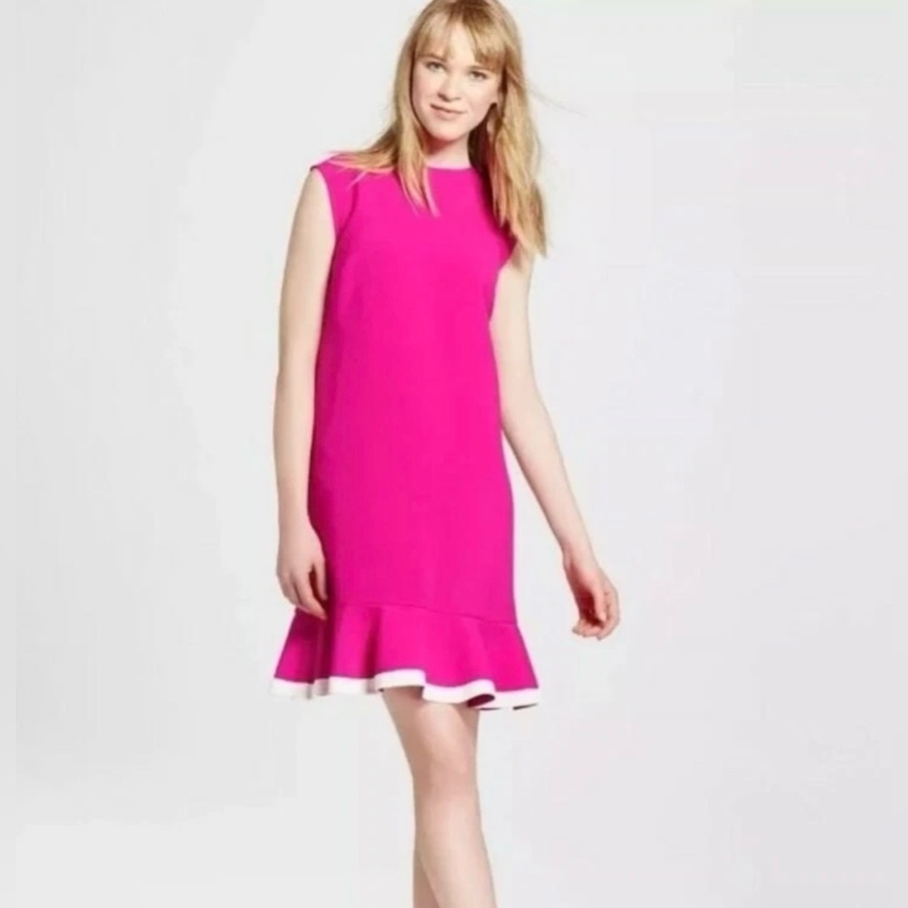 Victoria Beckham Pink Sleeveless Dress with Ruffle Hem Sz S
